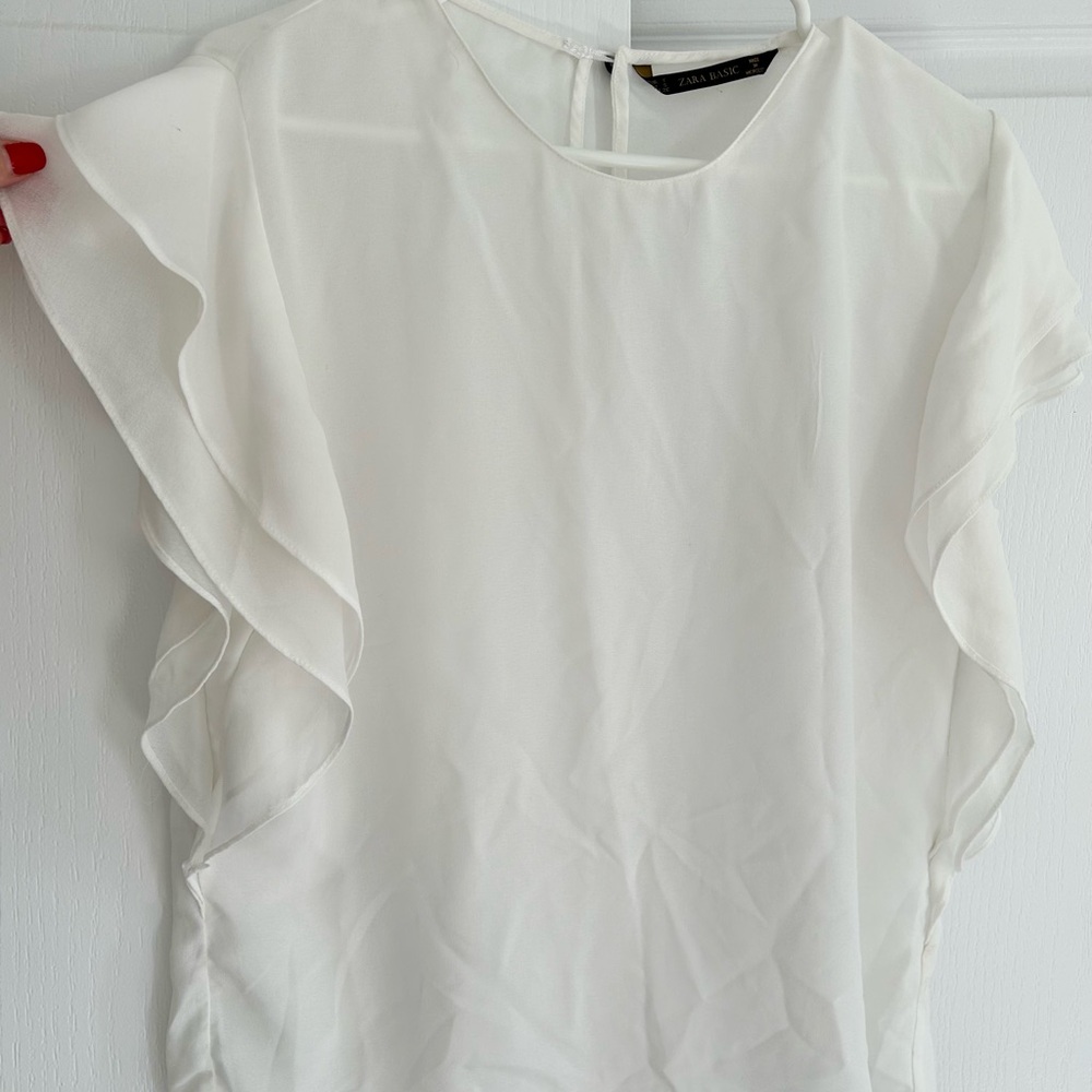 White Ruffle Sleeve Top - Picture 4 of 8